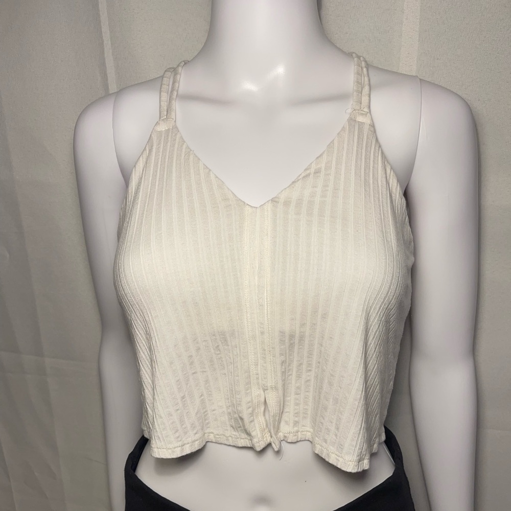 LIKE NEW Aerie White Ribbed Bralette Lace Racerback Crop Top